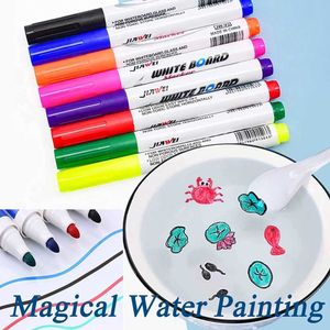 12pcscolor Brush Magical Painting Pen Water Floating Doodle Pens 1/4/8/12 Colors Children Montessori Drawing Markers Early Education Toys P230427