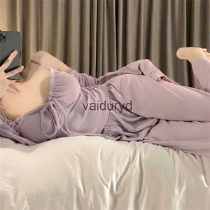 Hemkläder Solid färg Pyjamas Set Womens Outfit Strap Top Long Short Pants Sleepwear Suit Girl Spring Summer Comfotable Home Clothing Xxlvaiduryd