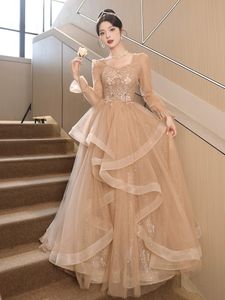 2023 Celebrity Mother Of The Bride Dresses pearls beaded Neck Tulle Long Sleeves Draped Sweep Train Party Formal Evening gowns bride dress elegant graduation dress