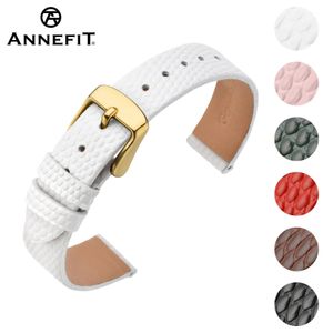 Bandas de relógio Annefit Faixa de relógio de couro para mulheres 12mm 14mm 16mm 18mm 20mm Lizard Grain Slim Thin Substituição Strap Fivela de aço inoxidável 231127