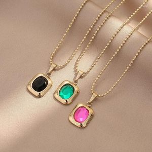 Pendant Necklaces KouCh Rectangle Gold Color Ocean Crystal Rhinestone Necklace Pink Green Fine Jewelry On Neck Elegant Office Lady Choker