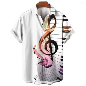남자 캐주얼 셔츠 남자 셔츠 소셜 3D 음악 프린트 짧은 슬리브 블라우스 패션 파티 탑 티 남성 의류 대형 카미자