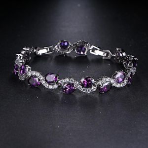 Link Bracelets NoEnName_Null Luxurious Purple Cz Bracelet Unique Design Pink Gold Color Pear Cut Cubic Zirconia For Women Chain