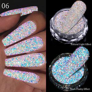 Akrylpulver vätskor reflekterande glitter nagelpulver grön röd nagelkonst damm som lyser krom pigment diy manikyr dekoration 231128