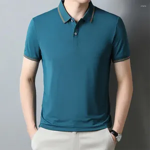 Men's Polos Summer Polo Shirts Clothes for Men Short Sleeve Ice Silk Traceless Casual Turn-down Collar Breathable Quick Drying Tops