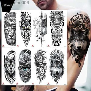 Tattoos Colored Drawing Stickers Small Full-Arm Waterproof Temporary Tattoo Sticker Wolf Head Tiger Head Flower Tattoo Body Art Sticker Arm Men And WomenL231128