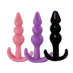 Sex Toy Massager Anal Plug Funny Ergonomic Beads Transparent Massager Large Butt for Couple Toy