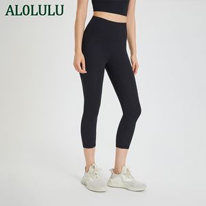 AL0LULU com logotipo cortado leggings calças de yoga cintura alta hip lift calças esportivas de fitness