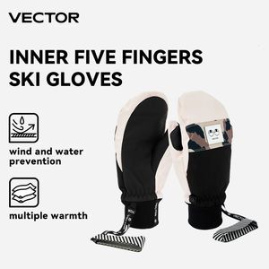 Skidhandskar Vector Women Professional Five Finger Ski Gloves Ultralight Thicken Warm Winter Fleece Mitten Handskar Vattentäta snowboardhandskar 231127