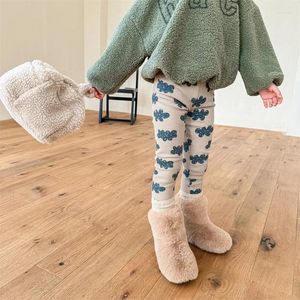 Hosen Kinder Winter Koreanischen Stil Leggings Gedruckt Plüsch Verdickte Isolierung Tragen Gummizug Auf Der Außenseite