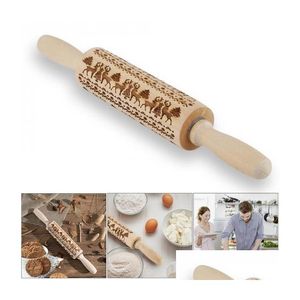 Mattarelli 8 disegni Goffratura Mattarello natalizio Legno inciso intagliato per pasta Bastoncino Cottura Cucina Pasticceria Goccia D Otcqw