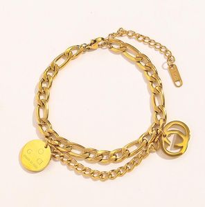 18k Gold Plated Circle Charm Armband Chunky Tjock Link Chain Designers Luxury Letter Fashion Women Love Rostfri Steel Armband Wedding Party Jewets Gift