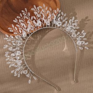 Bride Wedding Hairband Rhinestones Personality Hair Hoop For Women Beads Queen Tiaras Handmade Silver Red Color Hair Jewelry