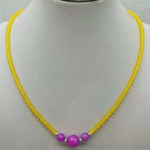 Catene Graziose 4mm Topazio giallo 8/12mm Sugilite viola Rotonda Collana di perle di pietre preziose 18 pollici Fine Gioielli da donna Regalo