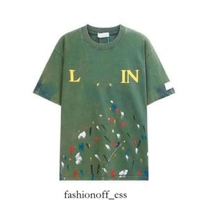 2023 Designer Luksusowa koszulka Lanvin Classic Ręcznie malowana graffiti Speckled krótkie rękawowe koszulka dla mężczyzn i kobiet