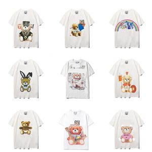 T-shirt americana da uomo Cartoon design orso Primavera US dollaro pin lettera Stampa grafica 100% cotone Traspirante Moda estiva T-shirt da donna casual T-shirt Top