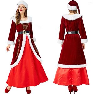 Lässige Kleider Herbst Winter Damenbekleidung Vestidos Weihnachtsfeier Weihnachtsmann Roter Samt A-LINE Langes Kleid