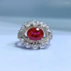 Anelli a grappolo a forma di occhio Lady Ruby Diamond Ring Real 925 Sterling Silver Party Wedding Band per le donne Regalo di gioielli di fidanzamento nuziale