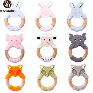 Baby Teethers Toys Lets Make Animal Silicone Teether Wooden Rabbit Ring 1PC BPA Free Accessories Teething Food Grade 230427