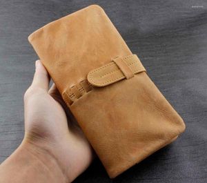 Cüzdanlar batı vintage bifold uzun orijinal deri cüzdan kartı tutucu erkek çantası