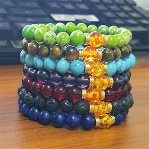 Braccialetti con ciondoli Bracciale da uomo classico con trasferimento di fortuna 7 Pietra vulcanica stile 8 mm Chakra con perline naturali per gioielli da donna all'ingrosso