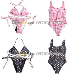 Gepunkteter Badeanzug für Damen, hohe Taille, Bikini, Schmetterlingsdruck, Bademode, sexy Neckholder-Bikini-Set