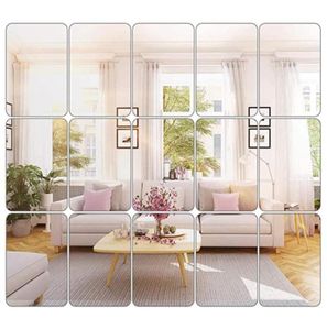 Wall Stickers 3D Mirror Sheets Flexible Non Glass Plastic Arylic Self Adhesive Tiles1061460