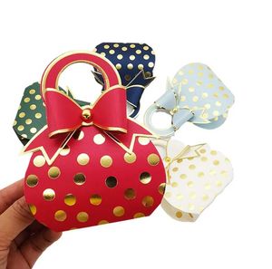 Polka dot bow candy box förpackning bröllop brud barn gåva till gäst baby shower födelsedagsfest gynnar dekor leveranser