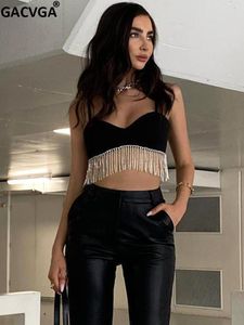 Camis Gacvga 2022 Diamond Tassel Crop Topps Women Summer Camisole Backless Y2K Top Sexig Vest Ladies Bustier Croped Tube Tank Top