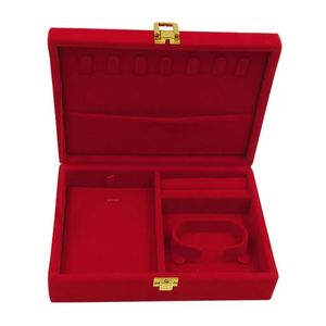 Pudełka z biżuterią Przenośne aksamitne czerwone pudełko wyświetlacz obudowy Organizator podróży z pierścieniami pokrywki Pieczeni Boguła Uchwyt kolczyka Zegarek 231127