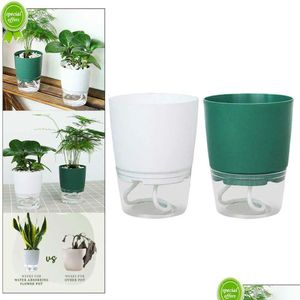 Planters Pots Self Watering Plant Pot Transparent Plastic Double-Layer Matic Suction Basin Lazy Potted African Violet Drop Deliver Dh2It