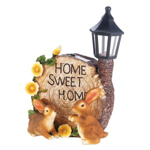 10 75 Brown och Yellow Floral Home Sweet Home Bunnies Solar Powered Street Light Statue