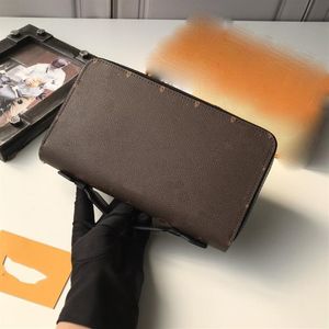 مصممي الأزياء Zippy Wallet Mens Womens Leather Shipper Wallets أعلى جودة الزهور المحفظة حقائب اليد التيتانيوم حامل بطاقة O212S