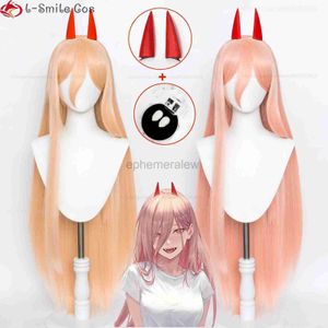 Anime Costumes Anime Chainsaw Man Cosplay Wig Cosplay Long Type 2 Color Hair Heat Resistant Makima POWER Wigs Props Horns Teeth + Wig Cap zln231128