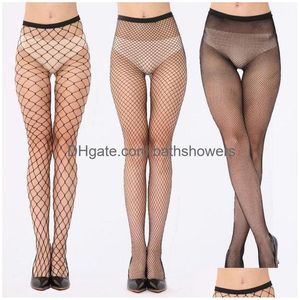 Socks Hosiery Summer Y Mesh Stocking Transparent Slim Fishnet Pantyhose Party Club Net Holes Black Tights Small/Middle/Big Drop Delive Dhe0F