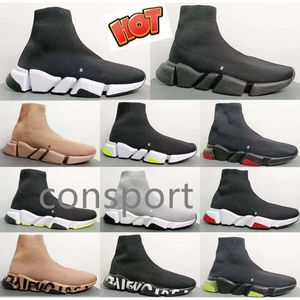 Designer Speed ​​Trainer Casual Shoes Paris skor till salu Sätt upp Fashion Flat Socks Boots Speed ​​2.0 Män Kvinnor Runner Sneakers med dammväska Storlek 35-45