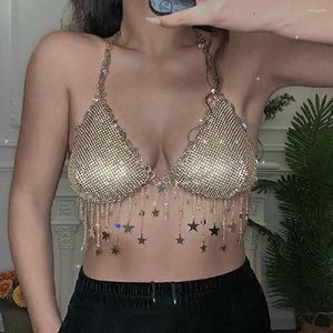 Serbatoi di cristallo lucido reggiseno catena petto per le donne 2023 sexy stella paillettes nappa bikini biancheria intima del corpo discoteca festival regalo gioielli
