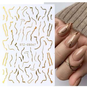 Stickers Decals 3D Golden Stripe Lines Nail Sticker Decals Swirl Wave Graphic French Tips Nail Art Decorations Adhesive Foils Sliders Manicure 231128