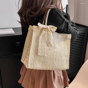 Kvällspåsar båge design sommar halmväska för kvinnor vävd handgjorda handväska stor kapacitet lady tote semester strand axel shopping