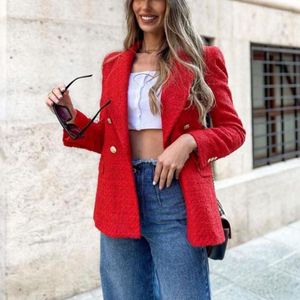 Kurtki damskie damskie kurtka podwójnie piersi elegancka kobieta czerwona tweed płaszcz blezer wiosna moda kobieta vintage streetwear.