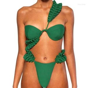 Costumi da bagno da donna Sexy Solid Women 2023 Fashion Bikini arruffato Set due pezzi Perizoma Bather Costume da bagno Summer Beachwear Backless