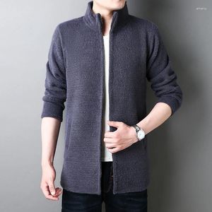 Maglioni da uomo Autunno e inverno Cappotto di media lunghezza in pile spesso termico con cappuccio Maglieria casual 2023 Cardigan maglione sottile