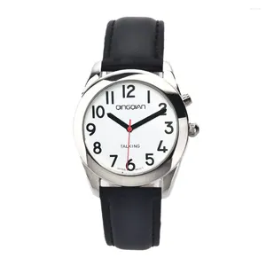 Wristwatches QINGQIAN Russian Talking Watch Silver Shell Stainless Steel Strap/black Leather Strap/silicone Strap