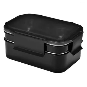 Dinnerware 304 Stainless Steel Stackable Compartment Lunch/Snack Box 2-Tier Bento/ Container For Adults Or Kids Black
