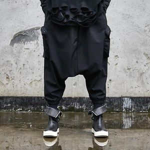 Pantaloni Uomo Oversize Nero scuro Cavallo basso Pantaloni incrociati Uomo Donna Giappone Streetwear Hip Hop Punk Gotico Harem Pantaloni Pantaloni sportivi