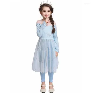 Vestidos de menina 2 peças conjunto vestido de princesa para meninas cosplay crianças fantasia festa de aniversário vestido de noite céu azul