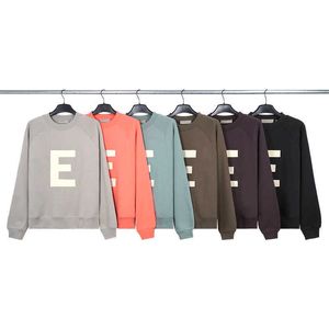 2023 Erkek Hoodies Essentialsweatshirt Sweatshirts Sis Çift Çizgi Floked E-Satır Yuvarlak Boyun Peluş Hoodie Houre Street Gevşek Uzun Kollu Çok Yönlü Erkekler ve Kadınlar için