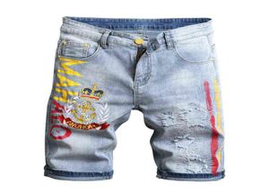 パッチデザイナーはデニムショーツをリッピングしましたHombre Summer Hip Hop Short Jeans Men Straight Denim Shortsパッチパンツメンジーンズショーツ6786029