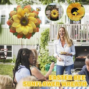 Decorative Flowers Easter Bee Sunflower Wreath Festival Ornaments Artificial Garland Door Home Decor Wall Pendants Hanging Party Flower C6E9