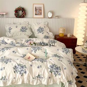 Sängkläder sätter 100% Cottom Queen Sängkläder Set Romantic Printed Rose Ruffle Pink Princess Home Textil Linne Bed Sheet Twin SizeVaiduryd